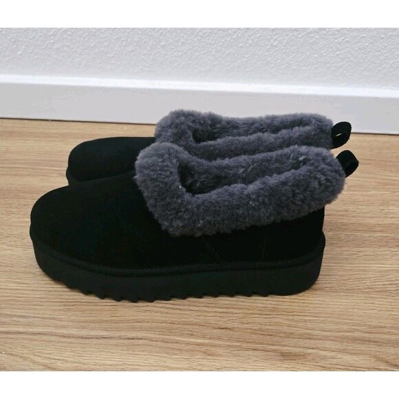 UGG NITA Women's Suede Shealing Lined Slippers Ankle Boots Black Size 11 - Picture 1 of 7